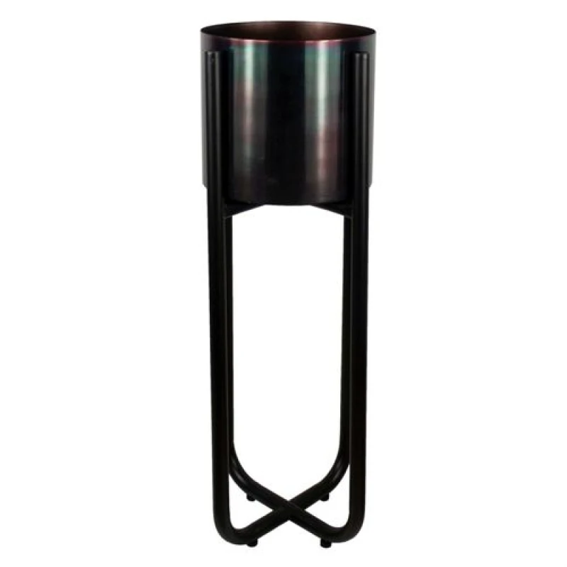 Image of N/A Tall Black Stand with Iridescent Rainbow Metal Planter 62cm x 18cm