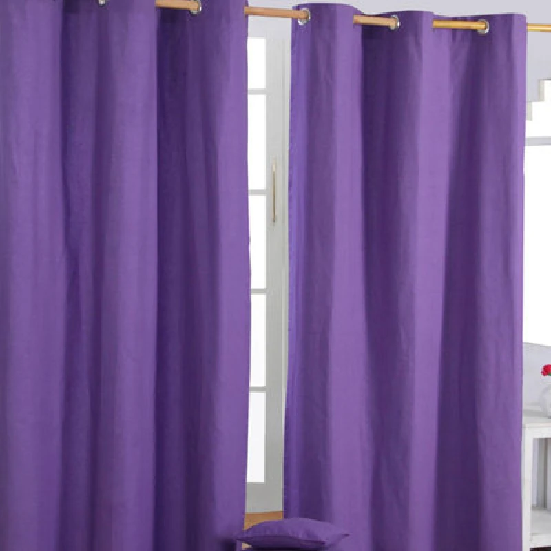 Image of Homescapes Plain Purple Cotton Eyelet Curtains 117 X 137 Cm