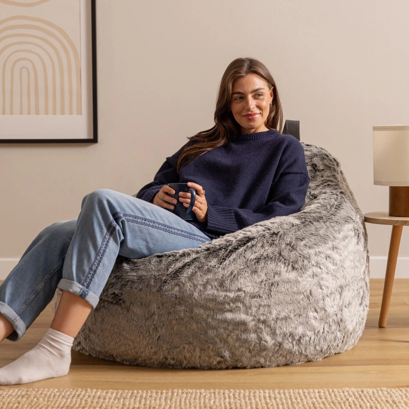 Image of icon Cocoon Faux Fur Bean Bag Natural Bean Bag Chairs in Light Grey Light Grey Unisex