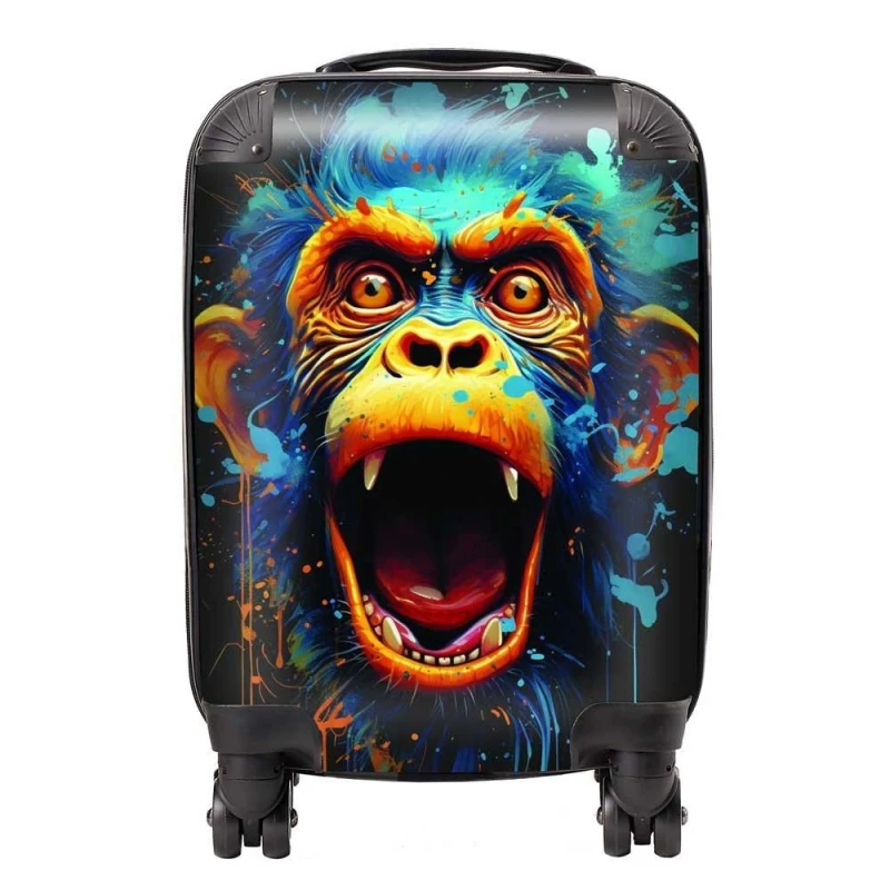 Image of Warren Reed - Designer Crazy Monkey face Splashart Suitcase in Blue Size: Medium Blue Unisex Medium