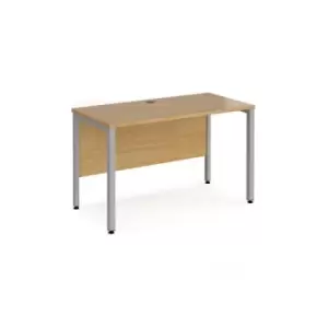 Image of Office Desk 1200mm Rectangular Desk With Bench Leg Oak Tops With Silver Frames 600mm Depth Maestro 25