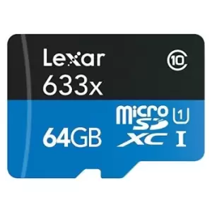 Image of Lexar 64GB High-Performance Micro SD Card (SDXC) + Adapter - 100MB/s