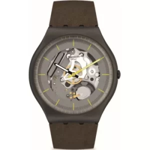 Image of Gents Swatch Silver Skeleton Skin Irony 42 Watch