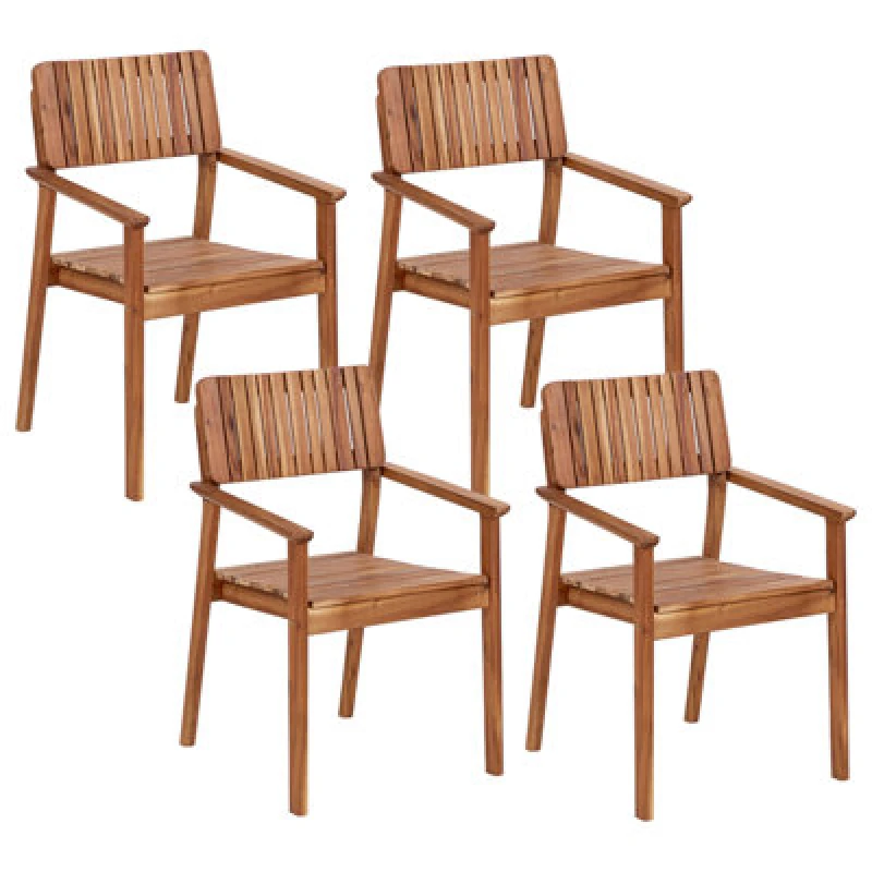 Image of Beliani Set Of 4 Garden Chairs Agello Acacia Wood Brown