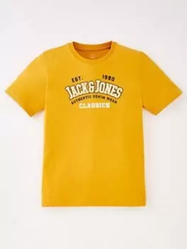 Image of Jack & Jones Junior Boys Logo 2 Colour Tshirt - Honey Gold, Yellow, Size 8 Years