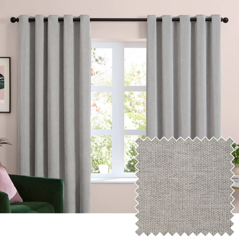 Image of Furn Soft Chenille Blackout Eyelet Curtain Pair in Silver Size: 117cm width x 137cm drop Silver Unisex 117cm width x 137cm drop