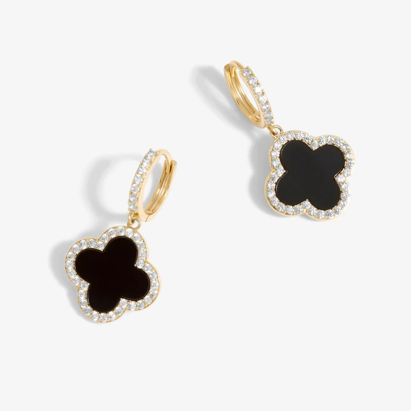 Image of Jon Richard Gold Plated and Jet Clover Huggie Earrings Jewellery Sets One Size Gold 70971010000