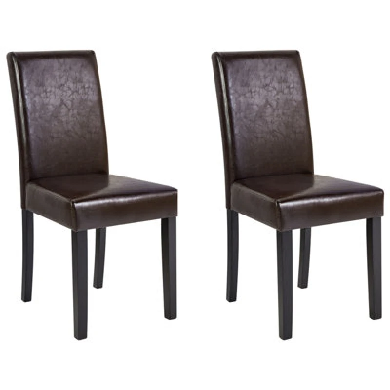 Image of Beliani Set Of 2 Dining Chairs Broadway Faux Leather Dark Brown