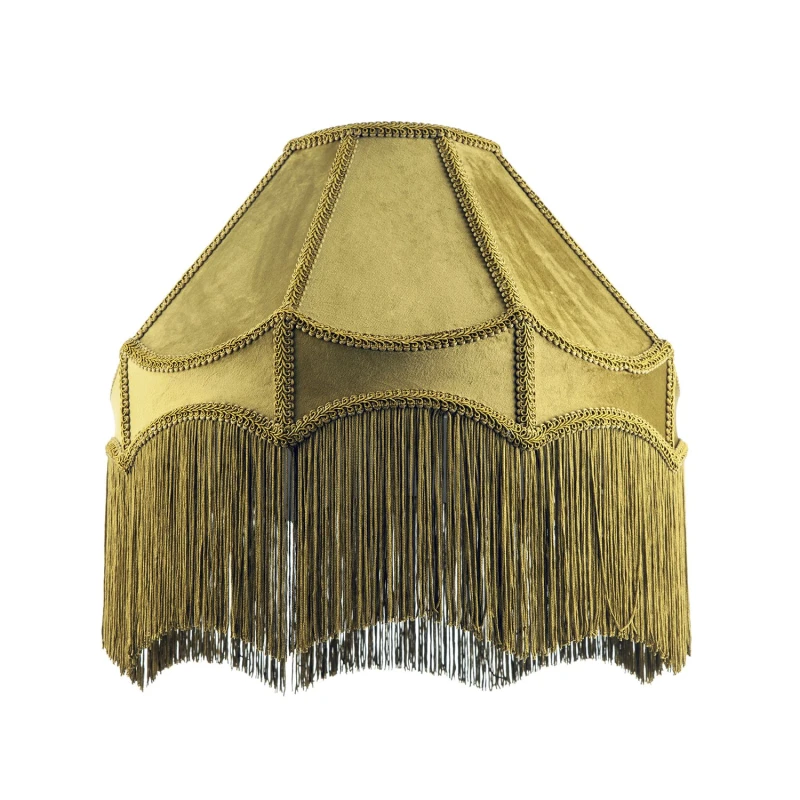 Image of Happy Homewares Traditional Victorian Empire Soft Velvet Lamp Shade with Lengthy Tassels in Olive Size: 16" Olive Unisex 16"