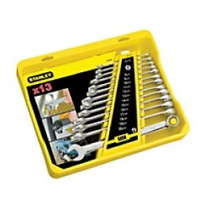 Image of Stanley STA494648 Combination Spanner Set 12 Point 15° Chrome vanadium Satin Finish Nickel Chrome 8 - 20 mm Pack of 3