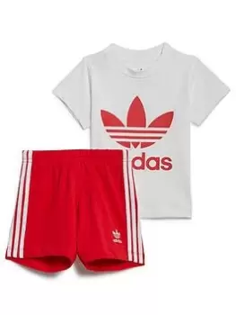 Image of Boys, adidas Originals Infant Unisex Trefoil Short & Tee Set, Red/White, Size 3-6 Months