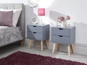 Image of GFW Nyborg 2 Drawer Dark Grey Set of 2 Bedside Cabinets Flat Packed