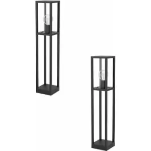 Image of Loops - 2 pack IP44 Outdoor Bollard Light Black Cast Aluminium Box 40W E27 Tall Post