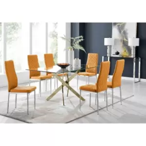 Image of Furniture Box Leonardo 6 Gold Dining Table and 6 Mustard Milan Chairs