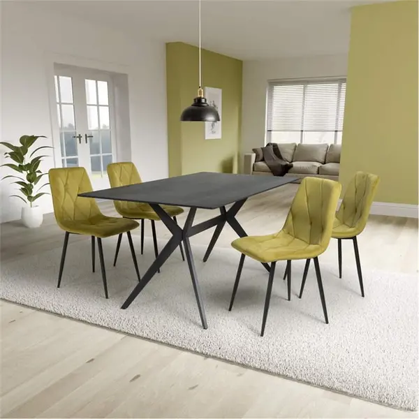 Image of Shankar Timor 1.6m Black & 4 Vernon Yellow Dining Set - Black 9016075