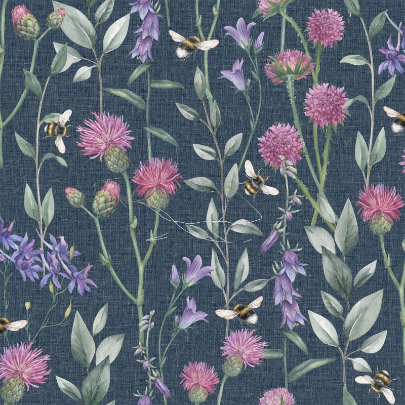 Image of Arthouse Bumblebee Meadow Navy Wallpaper Wallpaper One Size Blue 70720318000