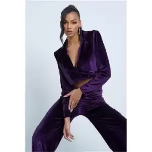 Image of I Saw It First Purple Co Ord Velvet Single Breasted Cropped Blazer With Shoulder Pads - Purple