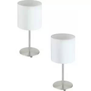Image of 2 pack Table Desk Lamp Colour Satin Nickel Steel Shade White Fabric E27 1x60W