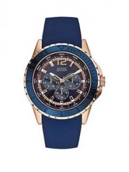 Image of Guess Maverick Guess Men039S Rose Gold And Blue Silicone Watch