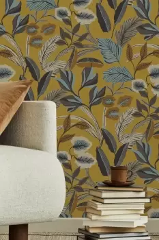 Image of Sublime Paradise Arts Ochre Leaves Wallpaper