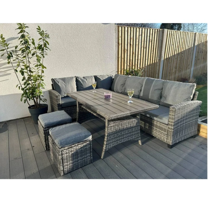 Image of Outdoor Living York 8 Seat Mixed Grey Rattan Corner Sofa Dining Set in Dark Grey Dark Grey Unisex