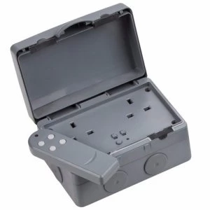 Image of KnightsBridge 13A Double Pole Remote Controlled IP66 Weatherproof Outdoor Socket - 2 Gang