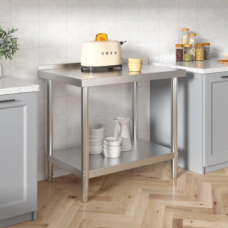 Image of Kabinet UK 90cm 2 Tier Stainless Steel Table with Backsplash Silver unisex One size