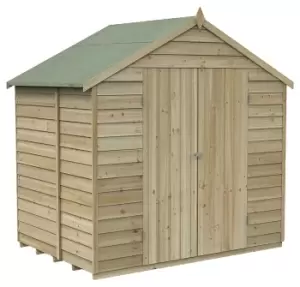 Image of Forest Garden 7 x 5ft 4Life Apex Overlap Pressure Treated Double Door Windowless Shed with Base and Assembly