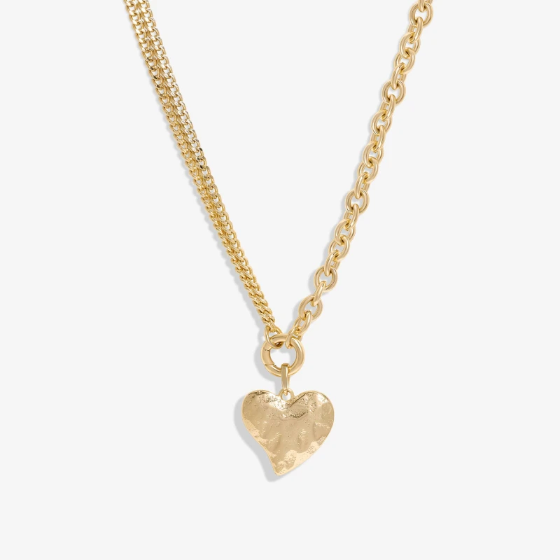Image of Mood Gold Hammered Matte Twisted Heart Double Chain Nec Jewellery Sets One Size Gold 72791610000