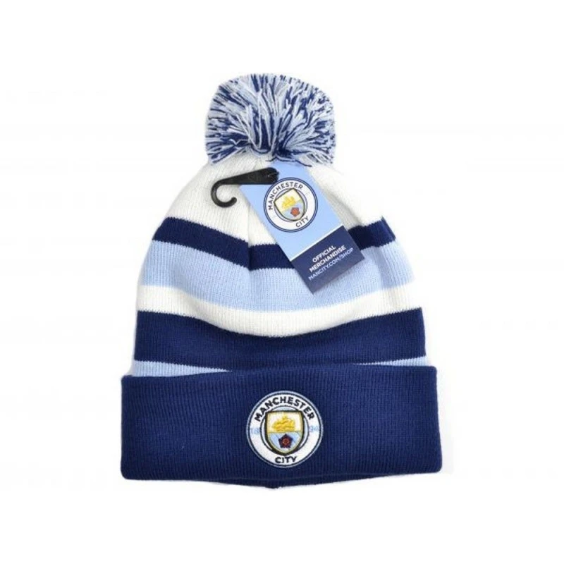 Image of Manchester City FC Bronx Bobble Knitted Hat Blue unisex