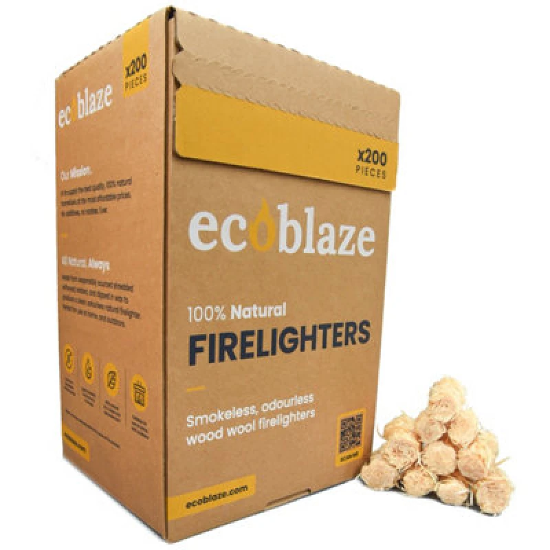 Image of Ecoblaze Natural Firelighters 200 Box Wax Coated Instant Spruce Fire Starters