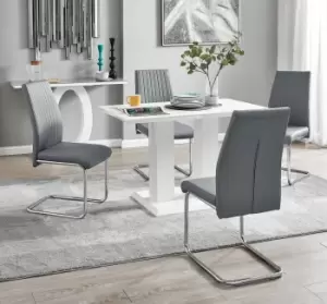Image of Imperia 4 Seater Modern White High Gloss Rectangular Dining Table And 4 Lorenzo Faux Leather Chairs