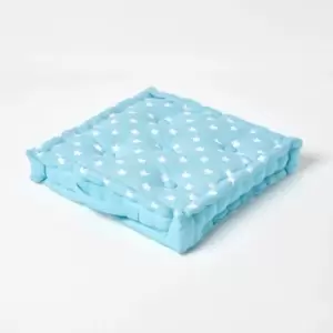 Image of Cotton Blue Stars Floor Cushion, 50 x 50cm - Blue - Homescapes