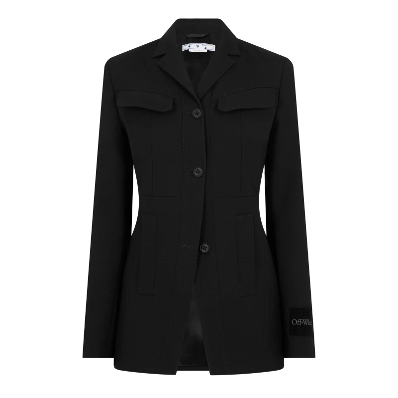 Image of Off White Womens Toy Box Belted Virgin Wool Long Sleeve Blazer Black 1000 female XXS (36)
