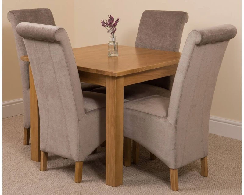 Image of Thats Furniture Oslo 90 x 90cm Oak Small Dining Table & 4 Montana Fabric Chairs in Grey Grey Unisex 90 x 90 cm