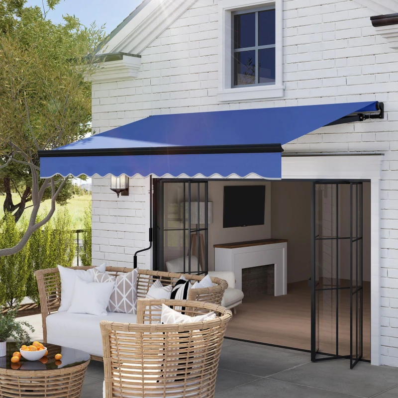 Image of Outsunny 3 X 2.5m Electric Awning With LED Light And Remote Controller - Blue TJ Hughes 5063603038066