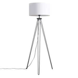 Image of Aero Hairpin Tripod Floor Lamp in Black with XL White Reni Shade