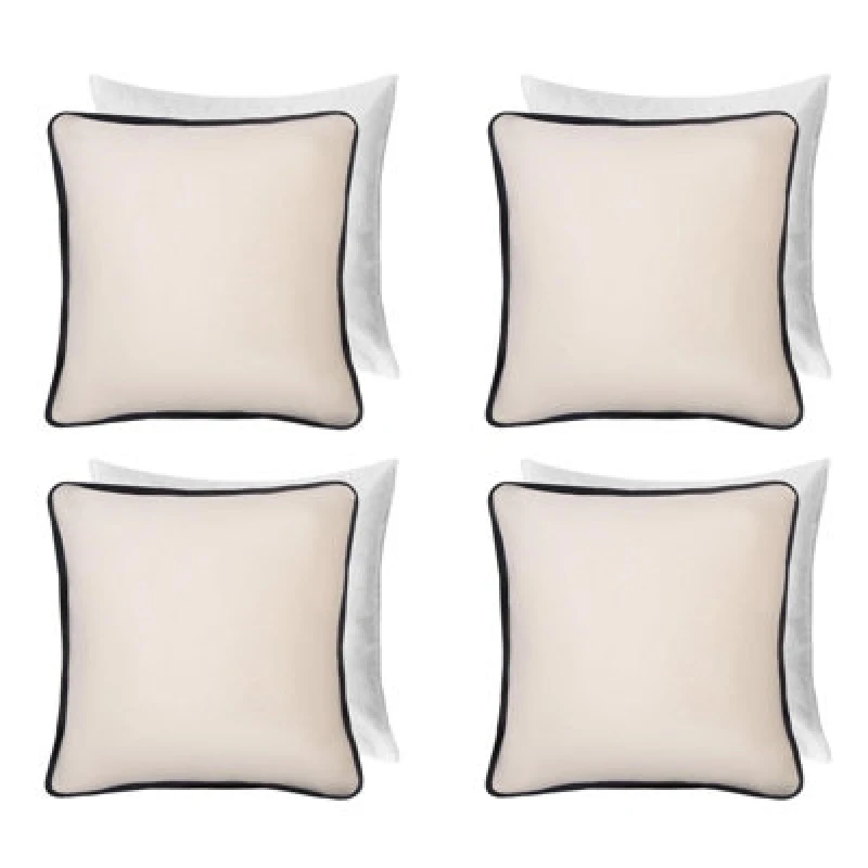 Image of OHS OHS 4 Pack Matte Velvet Piped Filled Cushion Covers Home Decor Set in Cream Size: 45cm x 45cm Cream 45cm x 45cm Unisex 5027434217908