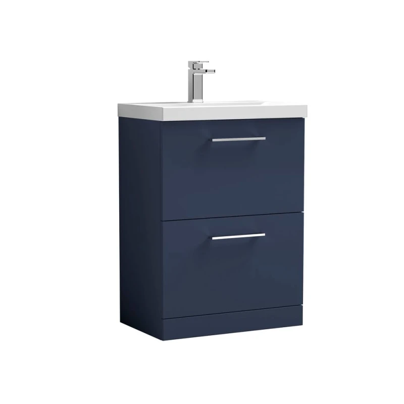 Image of Balterley Bathroom Floor Standing 2-Drawer Vanity & Basin, Midnight Blue, 600mm in Blue Blue Unisex