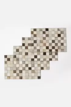 Image of Block Check Grey Leather Placemats Set of 4