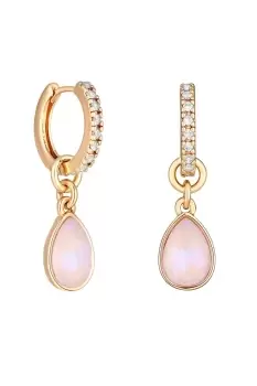 Image of Rose Gold Pink Effect Stone Pear Drop Huggie Hoop Earrings