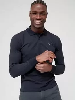 Image of GANT Original Long Sleeve Polo Shirt - Black, Size XL, Men