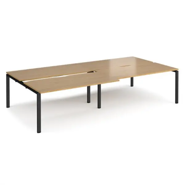 Image of Adapt Bench Desk 4 Person Rectangular Desks 3200mm With Sliding Tops Oak Tops With Black Frames 1600mm Depth Adapt Oak STE3216-K-O