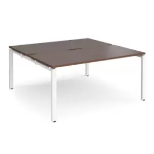 Image of Bench Desk 2 Person Starter Rectangular Desks 1600mm With Sliding Tops Walnut Tops With White Frames 1200mm Depth Adapt