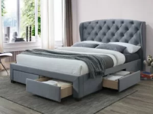 Image of Birlea Hope 4ft6 Double Grey Velvet Upholstered Fabric 4 Drawer Bed Frame
