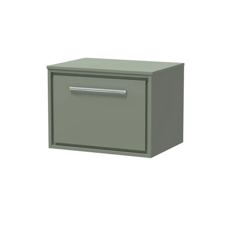Image of Balterley 600mm Wall Hung Single Drawer Vanity with Worktop - Fern Green Green Unisex