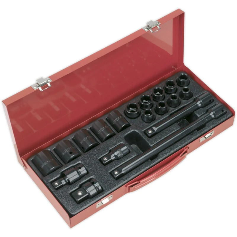 Image of Loops 19 Piece Impact Socket Set - 1/2" Sq Drive - Extension Bar 3/4" Adaptor & Joint Multi
