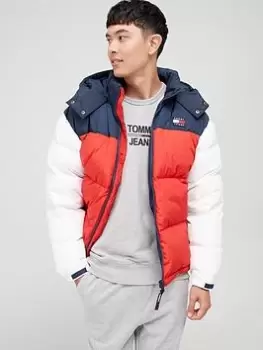 Image of Tommy Jeans TJM Color Block Alaska Padded Jacket - Navy/Red/White, Twilight Navy Size M Men