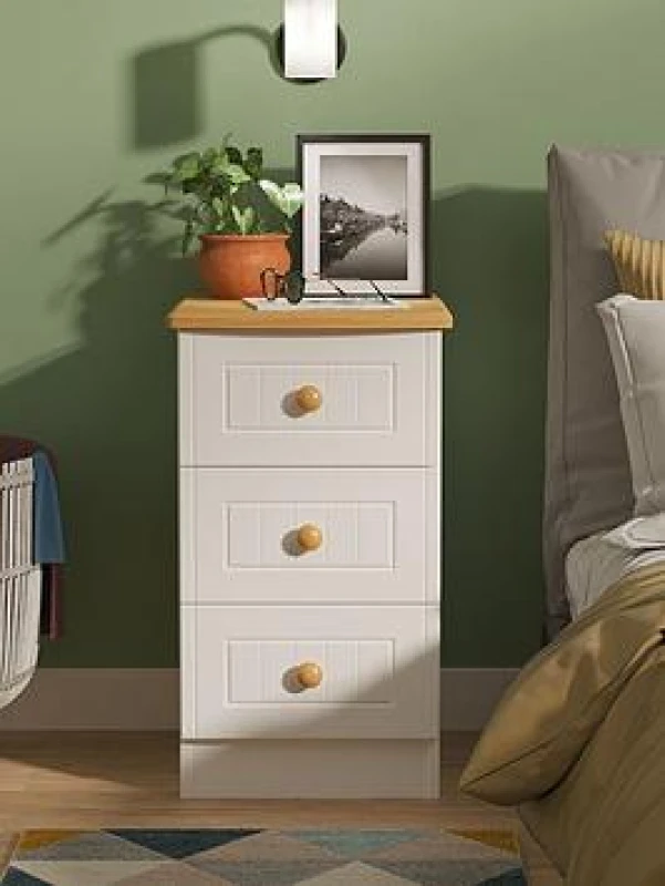 Image of Swift Harrogate 3 Drawer Ready Assembled Bedside Table White/Oak WPZGF Unisex