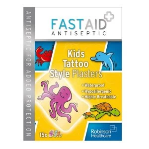 Image of Fast Aid Antibacterial Kids Tattoo Style Plasters Pack of 15